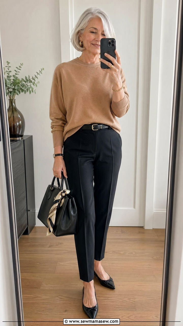 Cashmere Sweater with Tailored Ankle Pants - 35 Timeless outfit ideas for older women