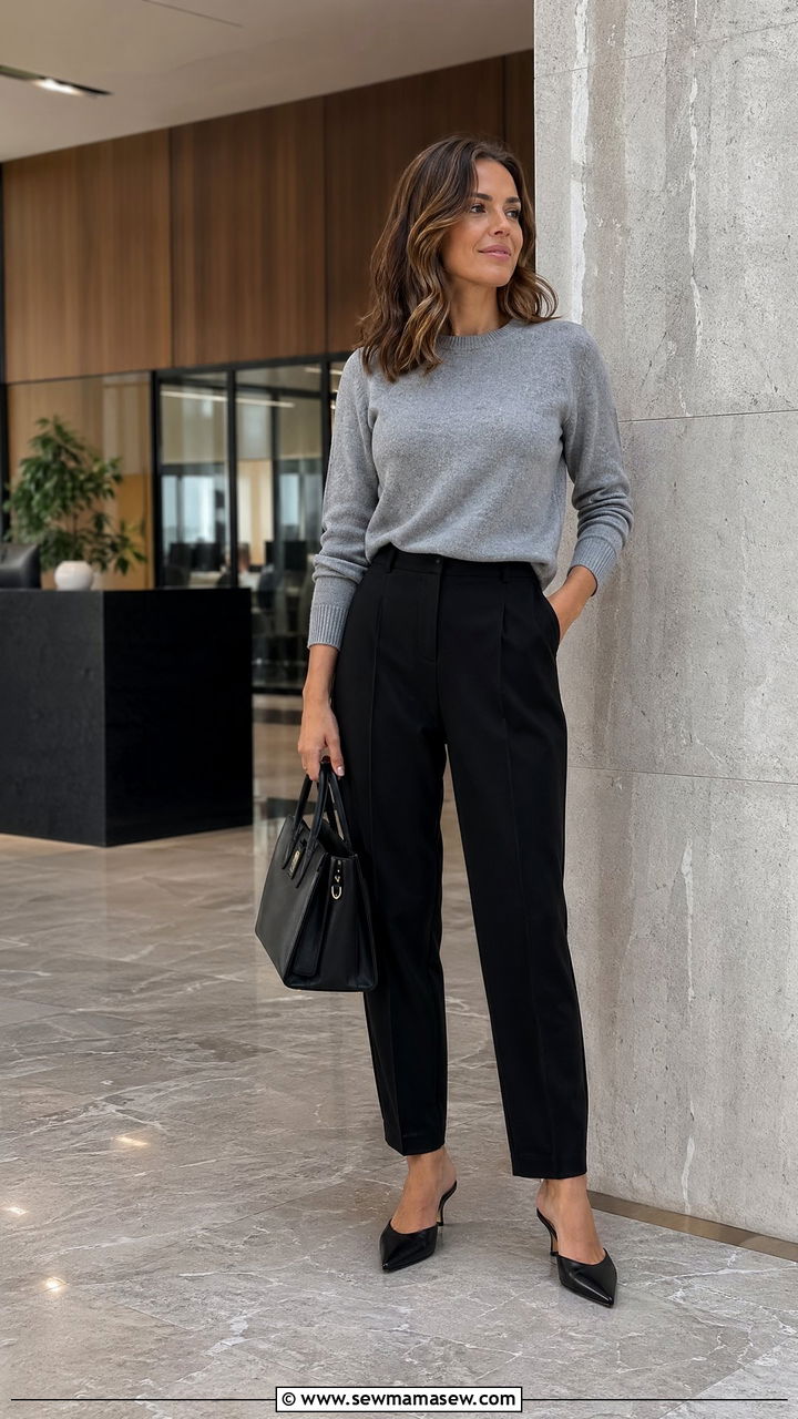 Cashmere Sweater with Tailored Trousers - 35 classy outfits for women over 30