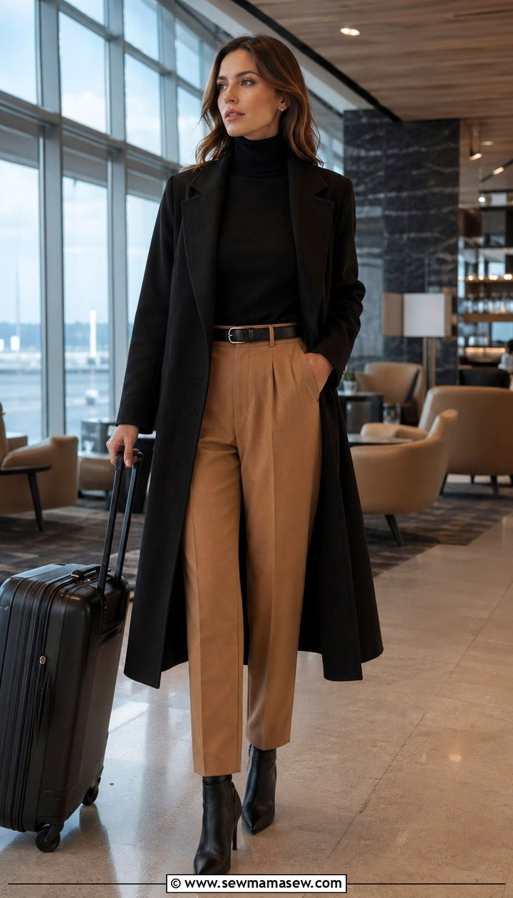 Cashmere Turtleneck With Straight Leg Trousers - 30 airport outfits Pinterest