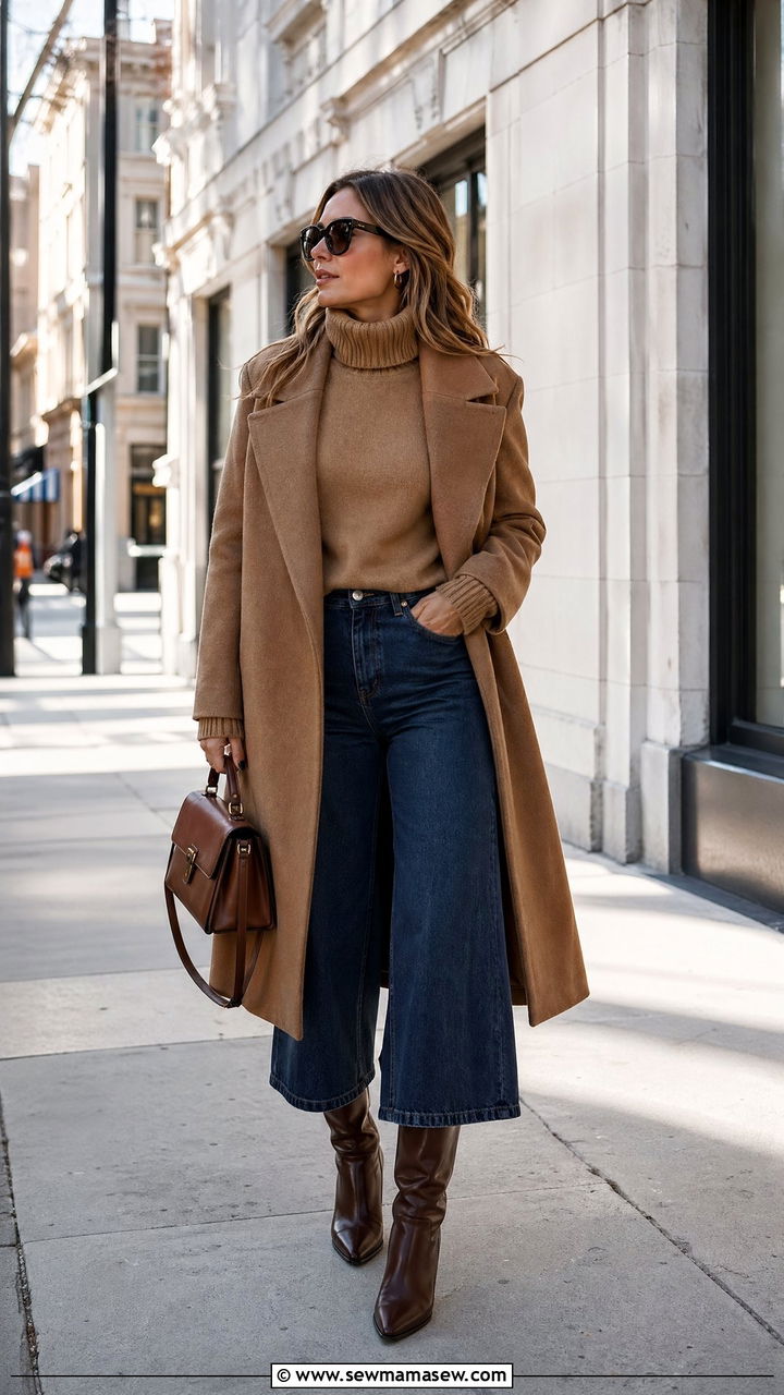Cashmere Turtleneck and Knee High Boots with Wide Leg Jeans - 35 wide leg jeans outfits for women