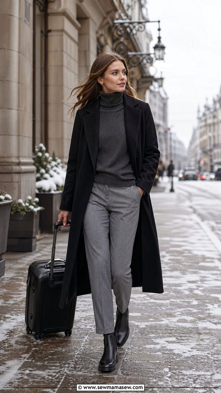 Cashmere Turtleneck with Wool Trousers and Chelsea Boots - 35 classy travel outfits