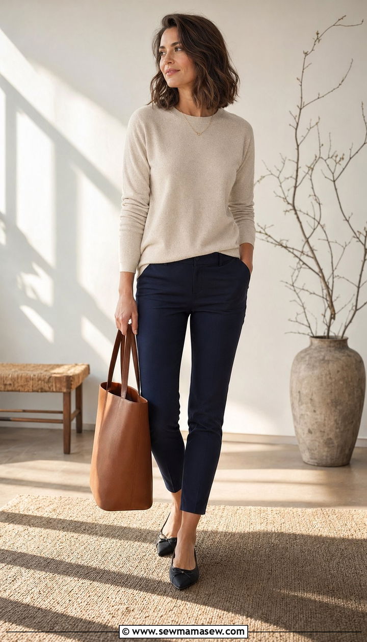 Cashmere crewneck and ankle pants - 35 Outfit ideas for women in their 30s