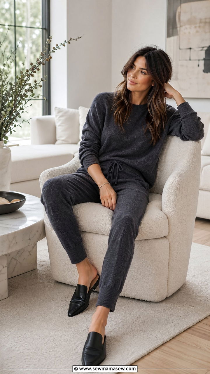 Cashmere crewneck with tailored joggers - 35 Chic loungewear outfit ideas