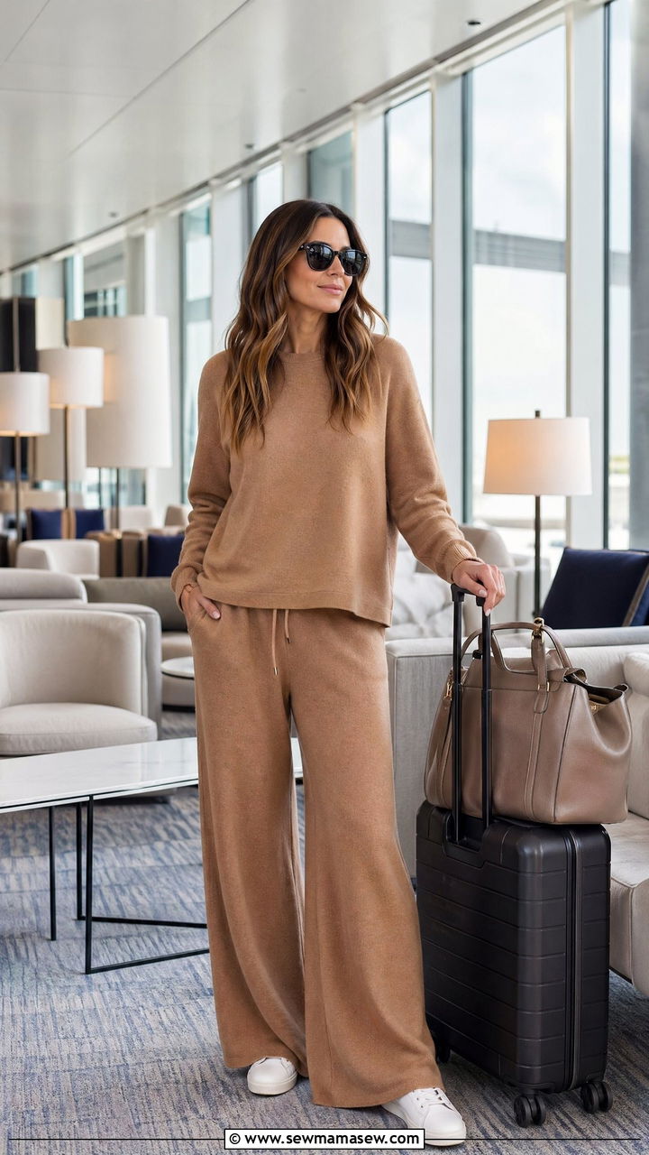 Cashmere matching set with sneakers for long flight - 40 Long flight outfit ideas