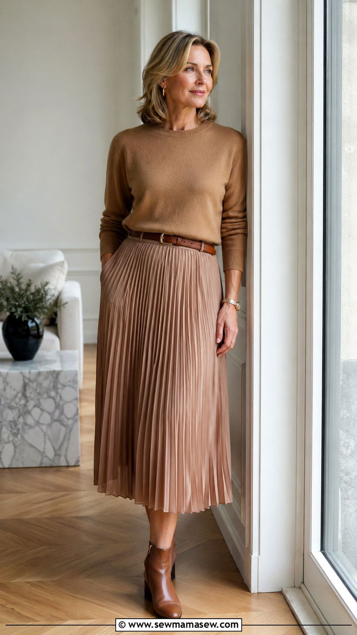 Cashmere sweater with pleated midi skirt - 30 Sophisticated outfit ideas for women over 50
