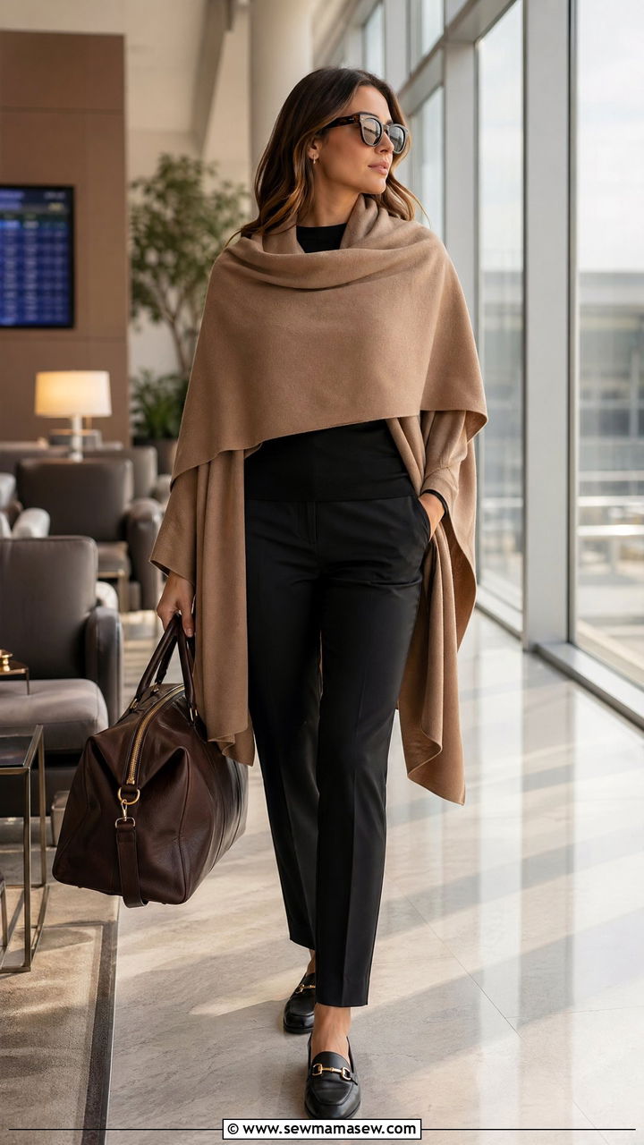 Cashmere wrap travel outfit - 35 Travel day outfit ideas