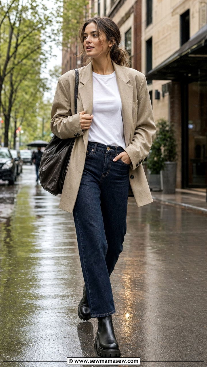 Casual Denim Rain Outfit With Elevated Pieces - 35 Rainy spring outfits