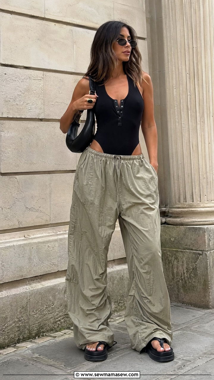 Casual Outfit With Bodysuit And Parachute Pants - 35 casual outfits inspo