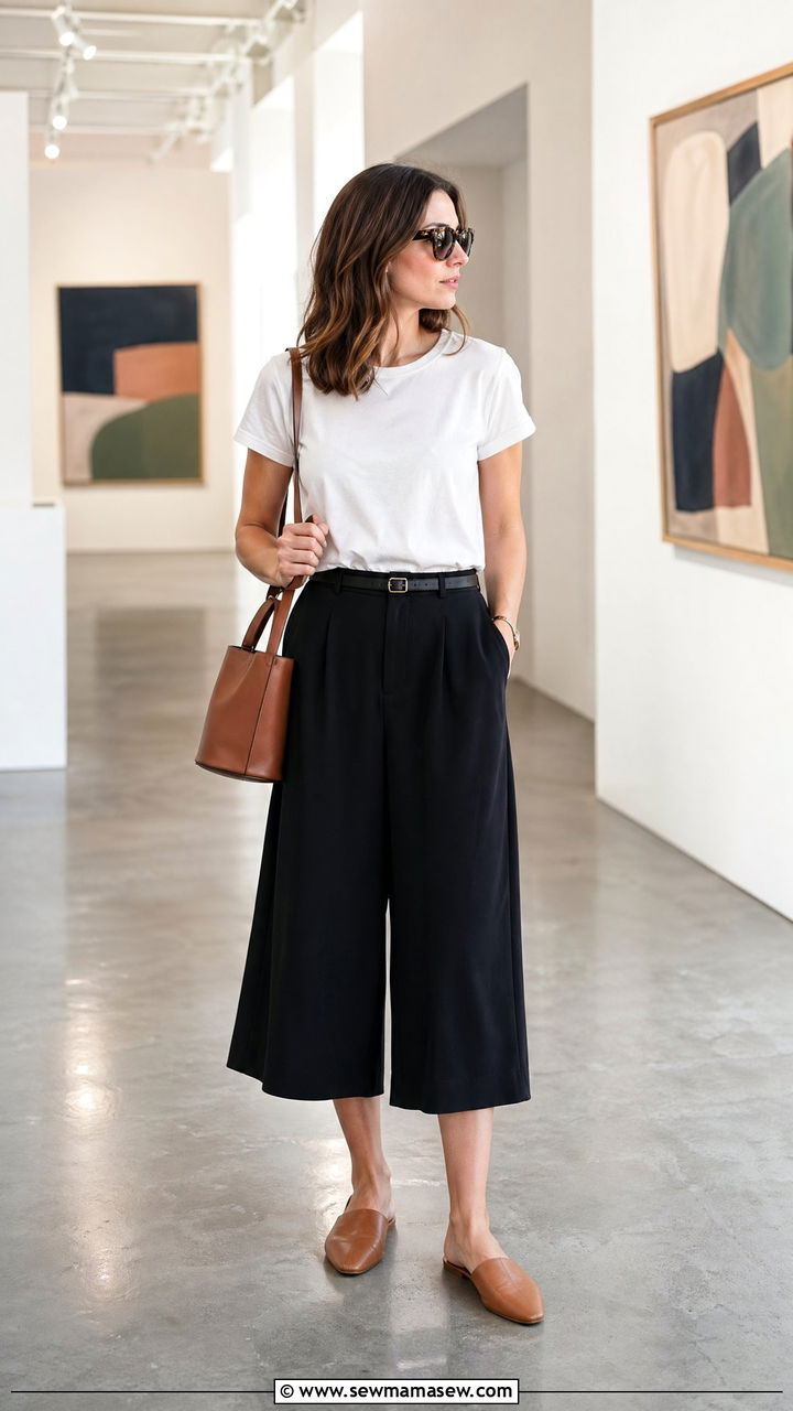 Casual Outfit With Culottes And Tucked In Tee - 35 casual outfits inspo