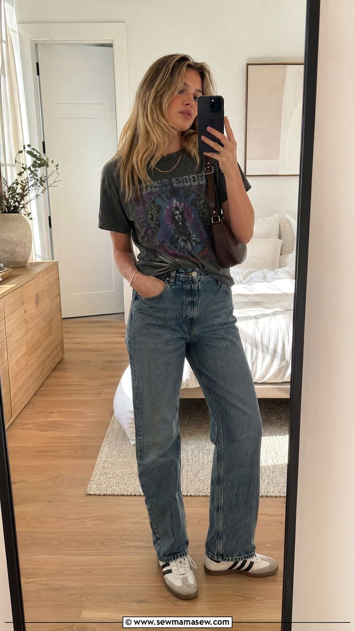 Casual Outfit With Graphic Tee And Straight Leg Jeans - 35 casual outfits inspo