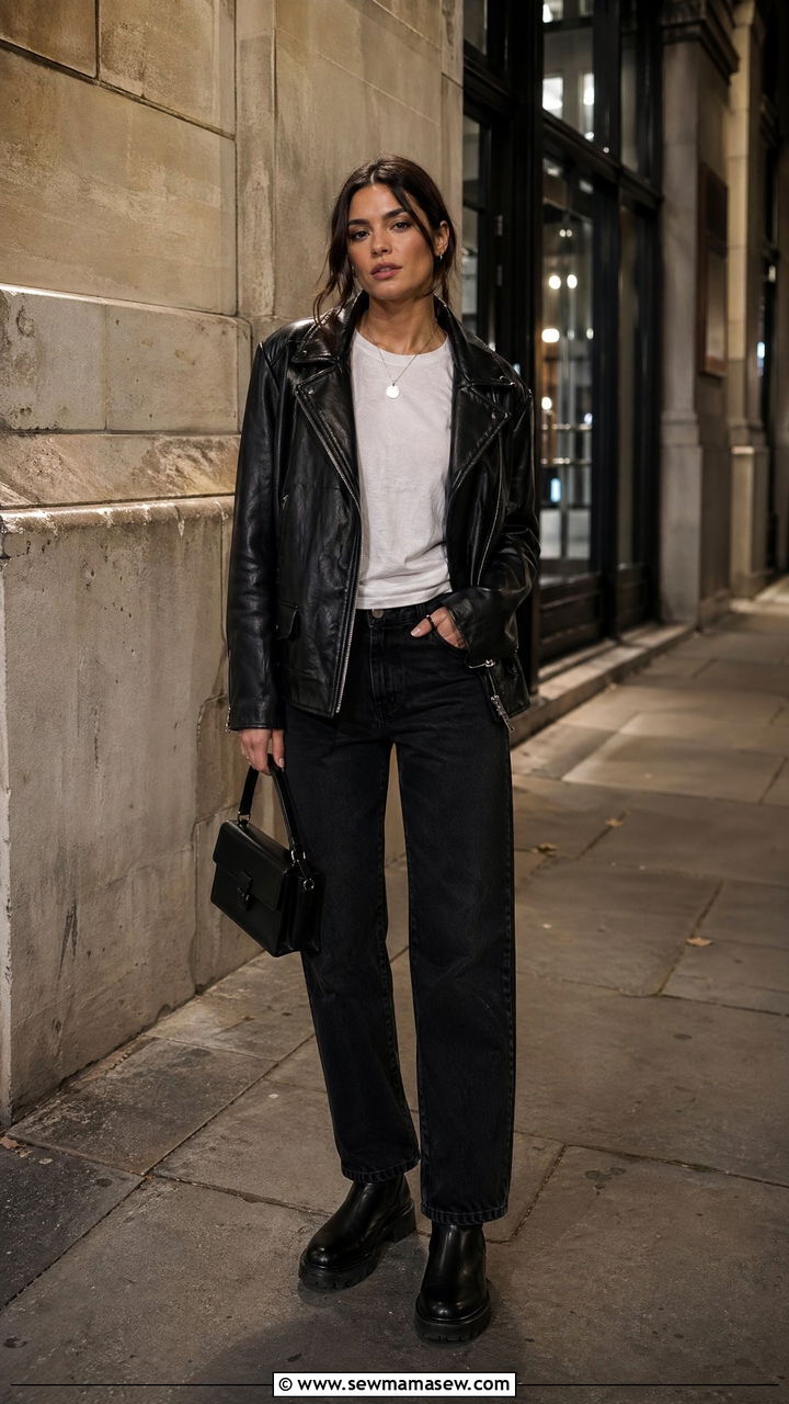 Casual Outfit With Leather Jacket And Black Jeans - 35 casual outfits inspo