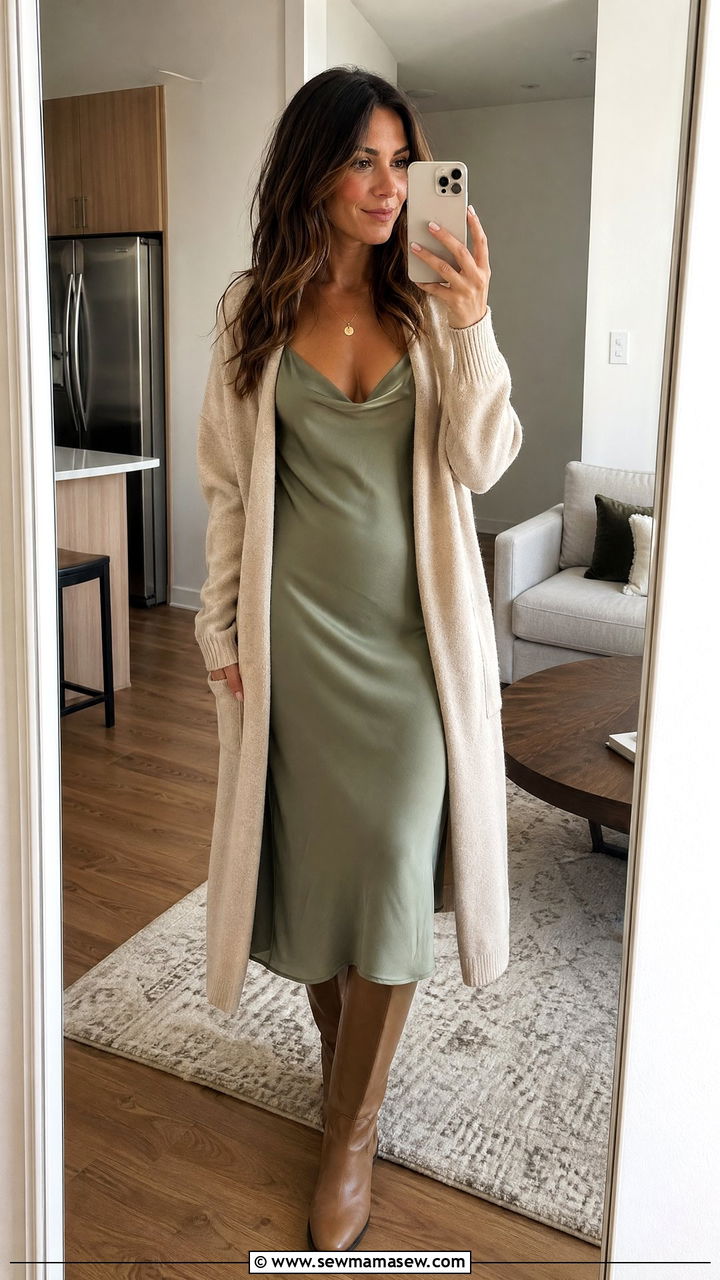 Casual Outfit With Long Cardigan And Slip Dress - 35 casual outfits inspo