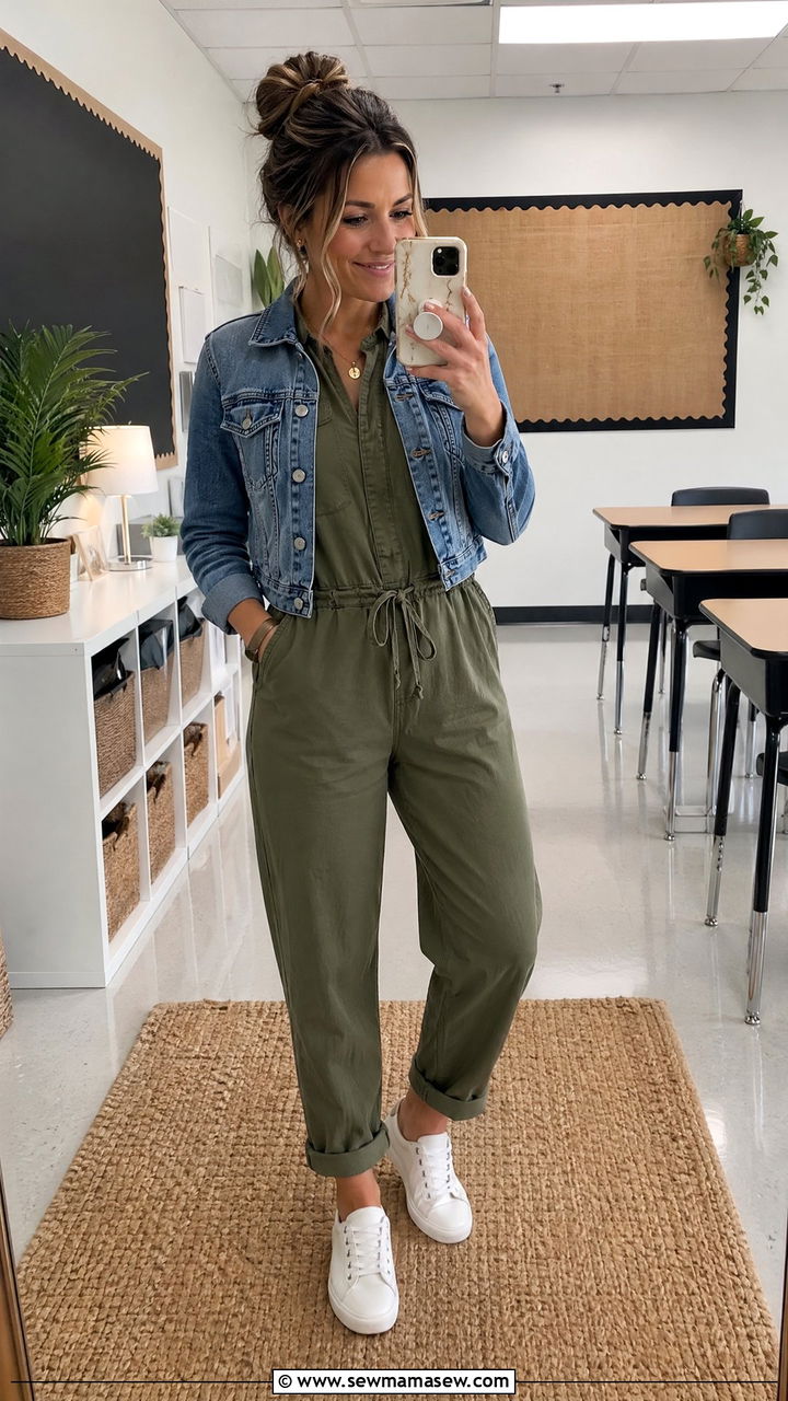 Casual Teacher Outfit With A Jumpsuit And Cropped Jacket - 35 casual teacher outfits