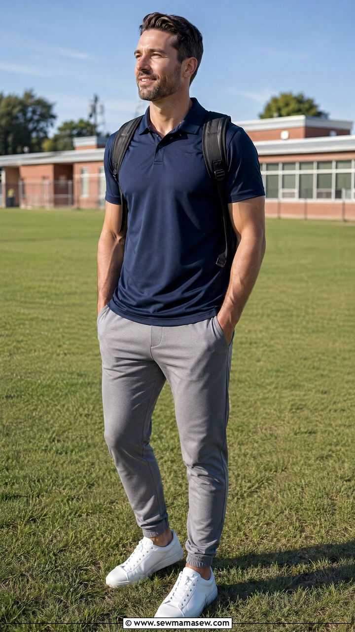 Casual Teacher Outfit With Athleisure Polo And Jogger Trousers - 35 casual teacher outfits