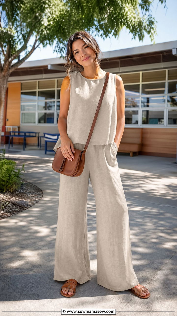 Casual Teacher Outfit With Linen Wide Leg Pants And Swing Tank - 35 casual teacher outfits