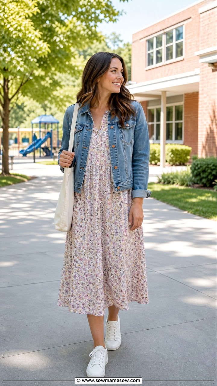 Casual Teacher Outfit With Midi Dress And White Sneakers - 35 casual teacher outfits