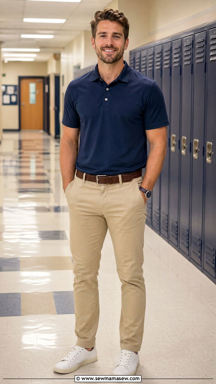 Casual Teacher Outfit With Polo Shirt And Khaki Pants - 35 casual teacher outfits