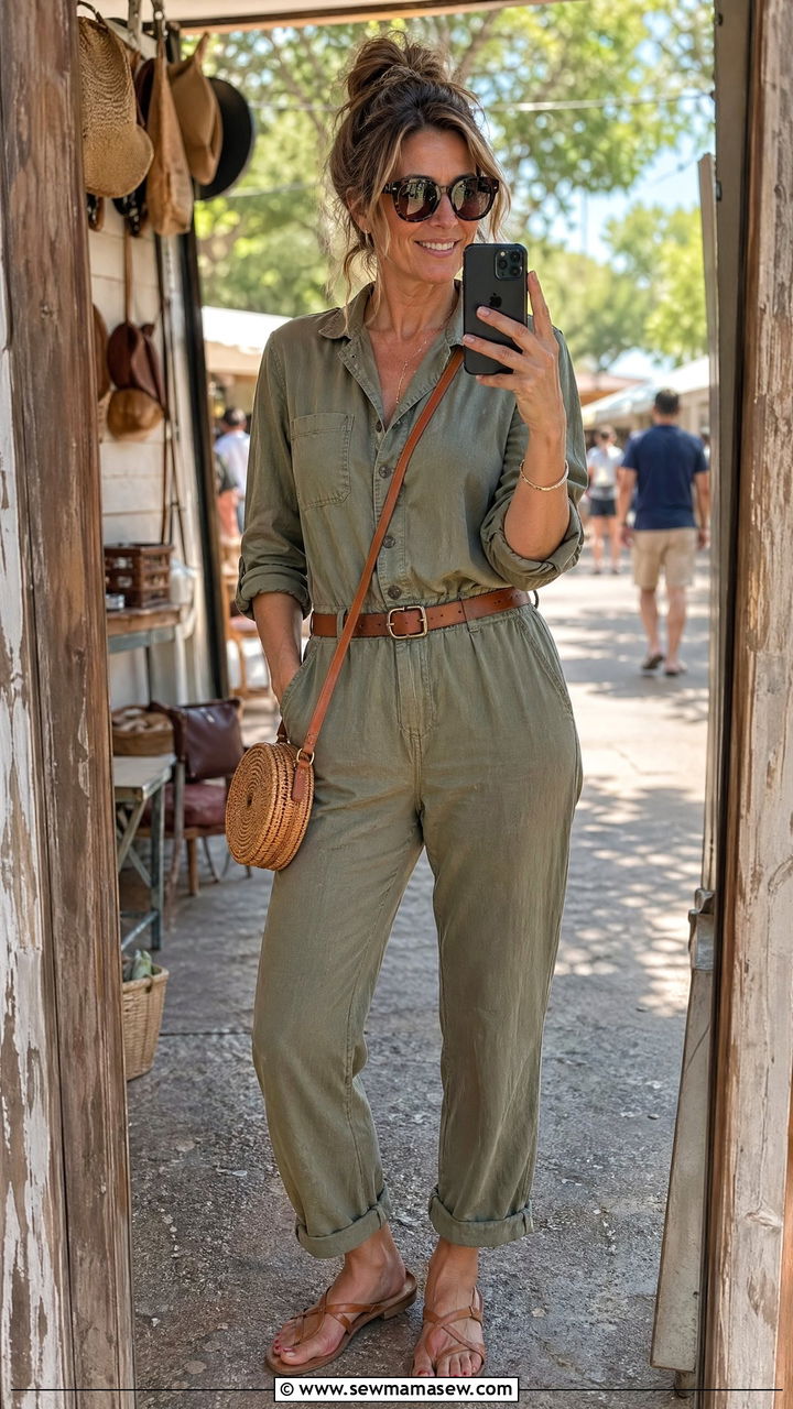 Casual jumpsuit with flat sandals - 35 Casual outfits for women over 40