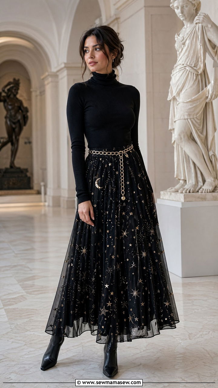 Celestial Maxi Skirt With Fitted Turtleneck - 35 celestial outfits