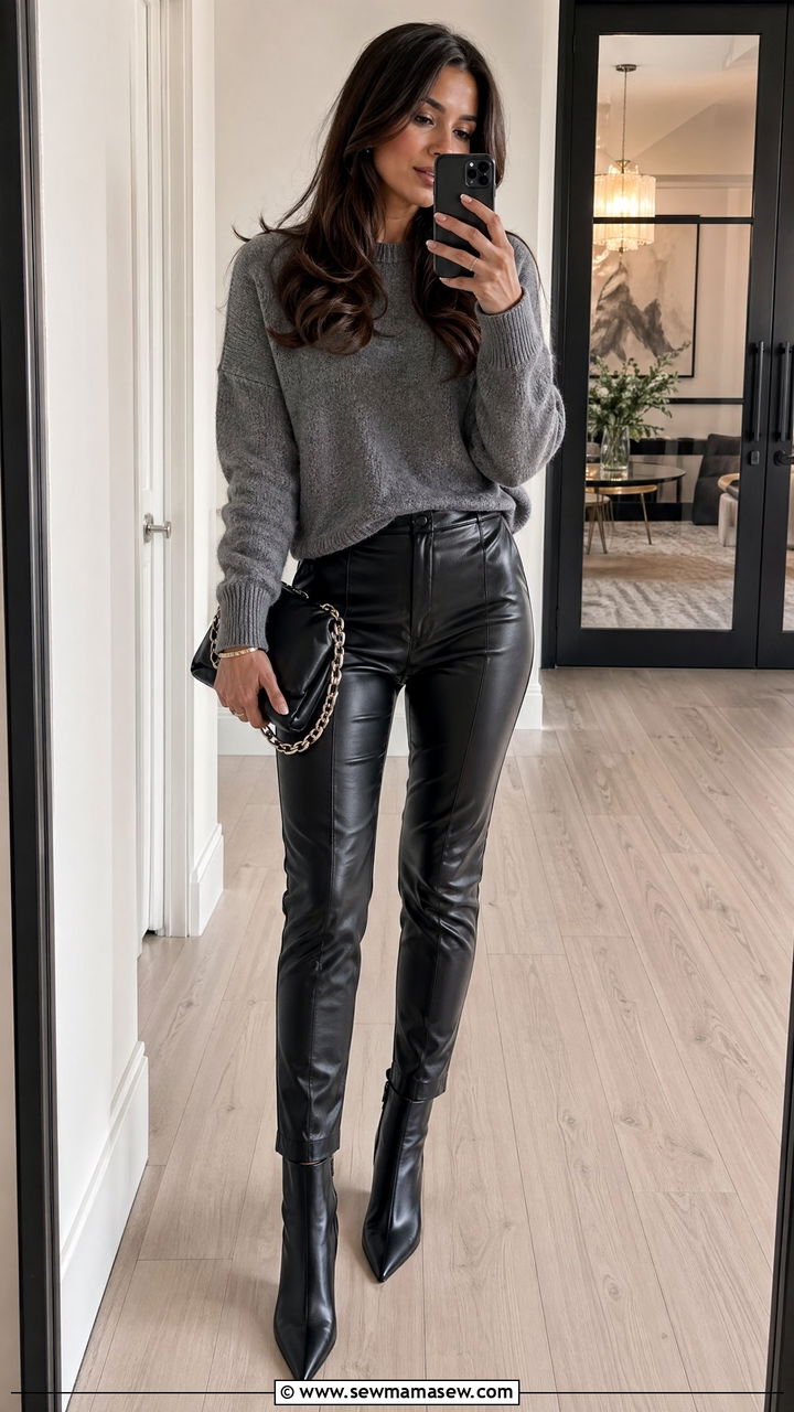 Chain Clutch Bag With Leather Pants - 35 Clutch bag outfit ideas