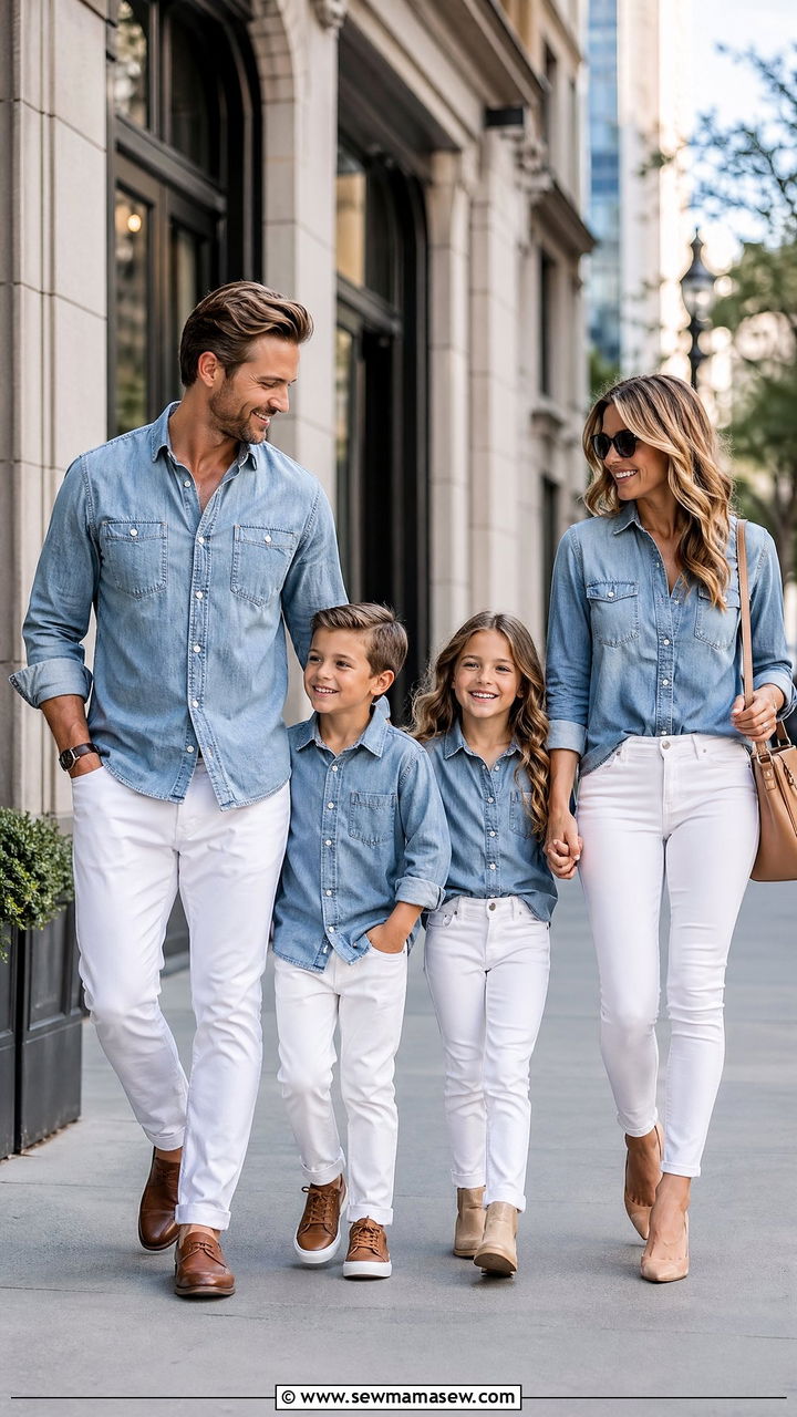 Chambray Shirts and White Jeans Family Outfits - 35 summer family photo outfit ideas