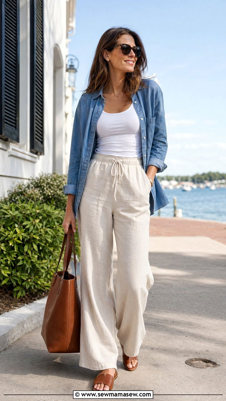 Chambray shirt and linen pants outfit - 30 Aesthetic spring outfit ideas 2026