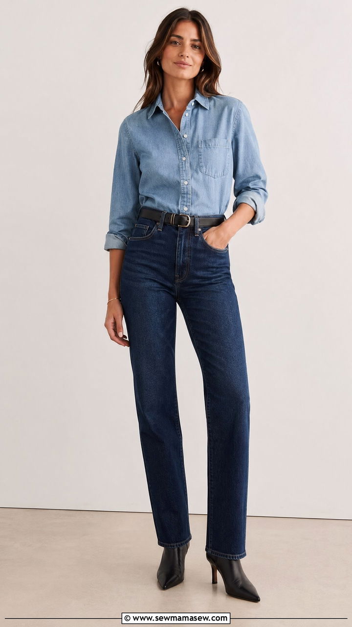 Chambray shirt tucked into jeans outfit - 35 Chambray shirt with jeans outfit ideas