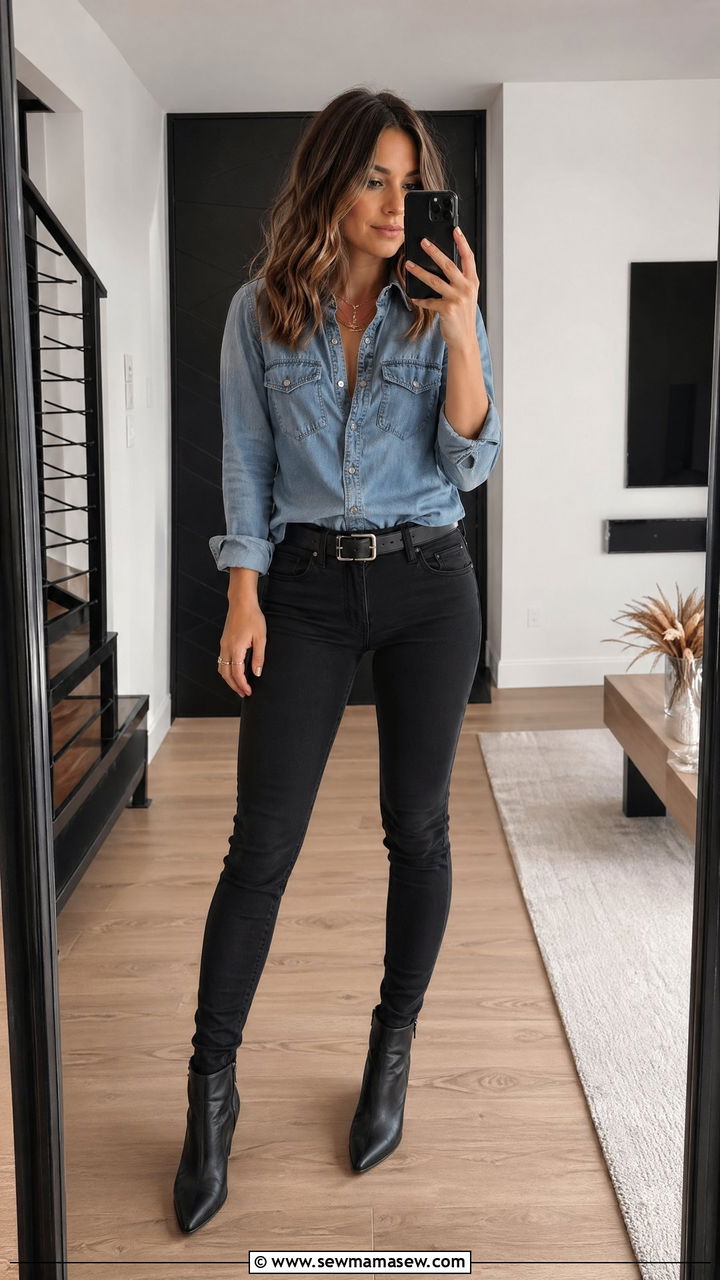 Chambray shirt with black jeans outfit - 35 Chambray shirt with jeans outfit ideas
