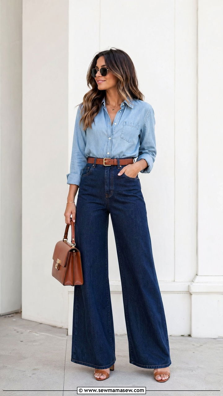 Chambray shirt with high waisted jeans outfit - 35 Chambray shirt with jeans outfit ideas