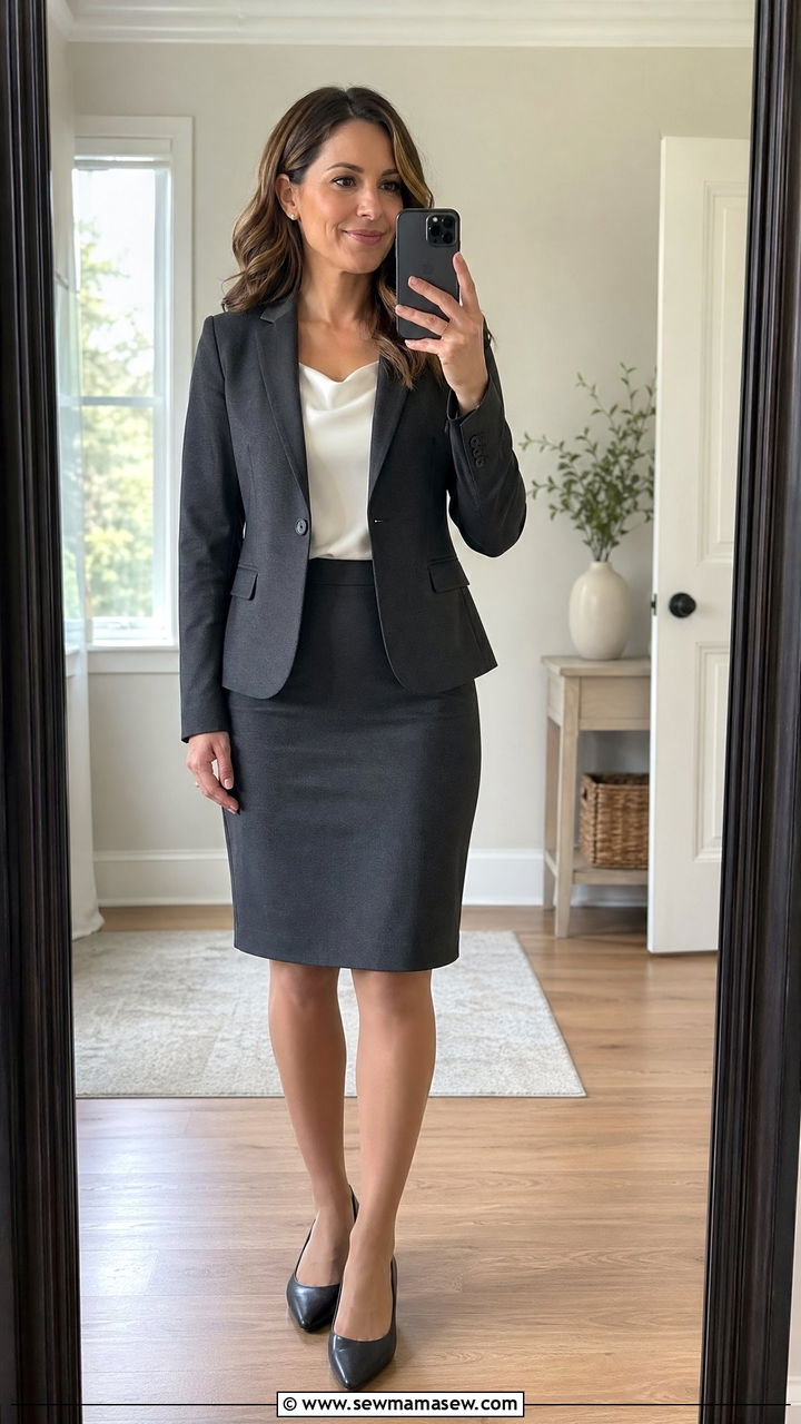 Charcoal Gray Skirt Suit With Silk Shell - 35 Court reporter outfit ideas