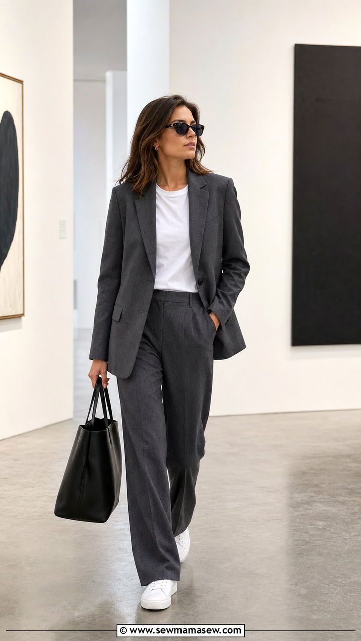 Charcoal Gray Suit With Sneakers - 35 Quiet luxury travel outfits