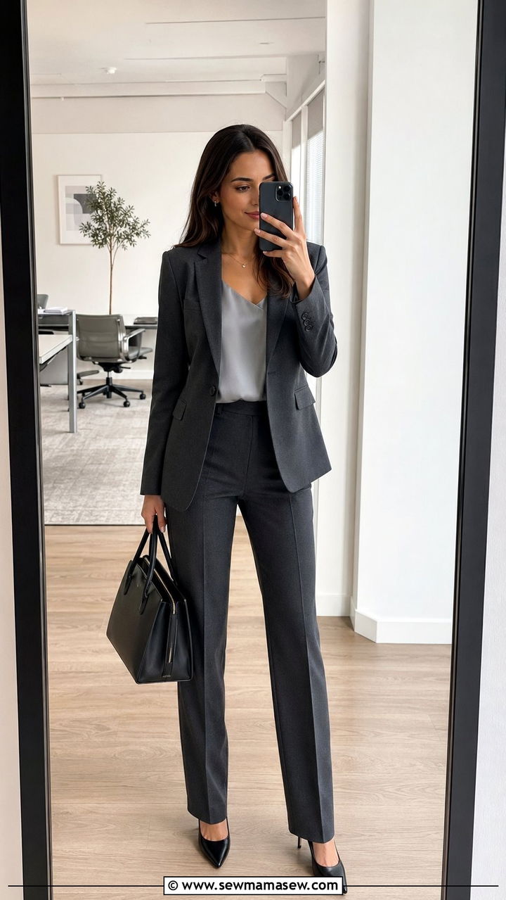 Charcoal Grey Tailored Monochrome Suit - 35 Quiet luxury work outfits