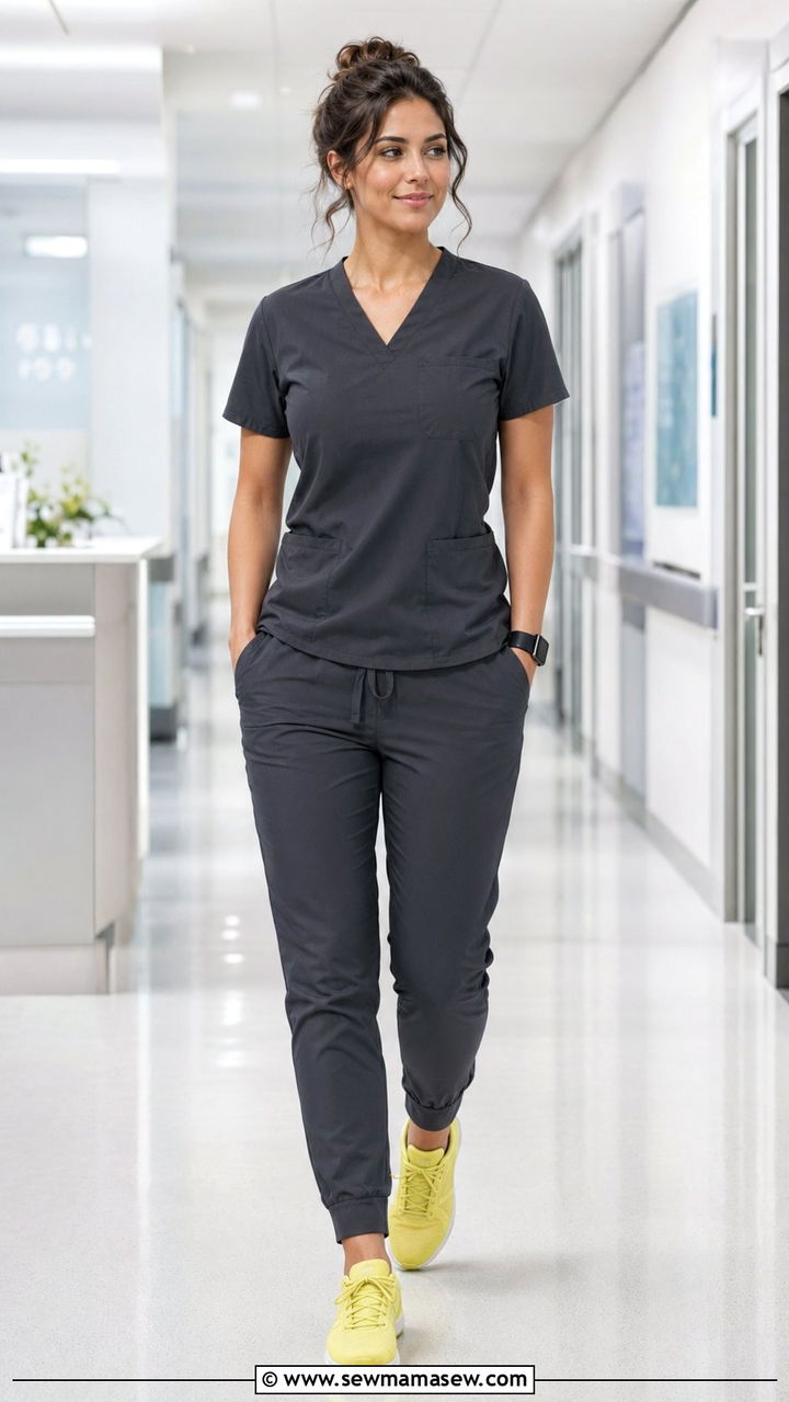Charcoal Scrubs with Bright Accent Shoes - 35 Scrubs outfit ideas
