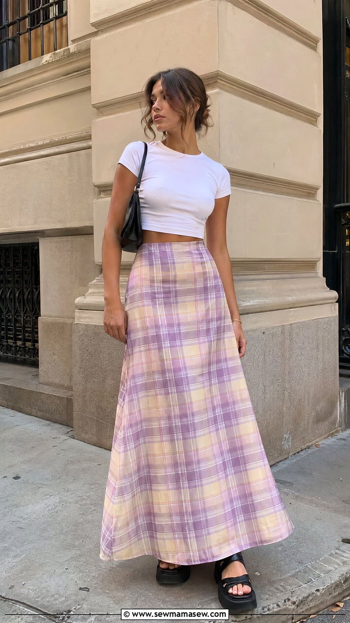 Check Maxi Skirt Outfit With Crop Top - 35 Trendy spring outfits