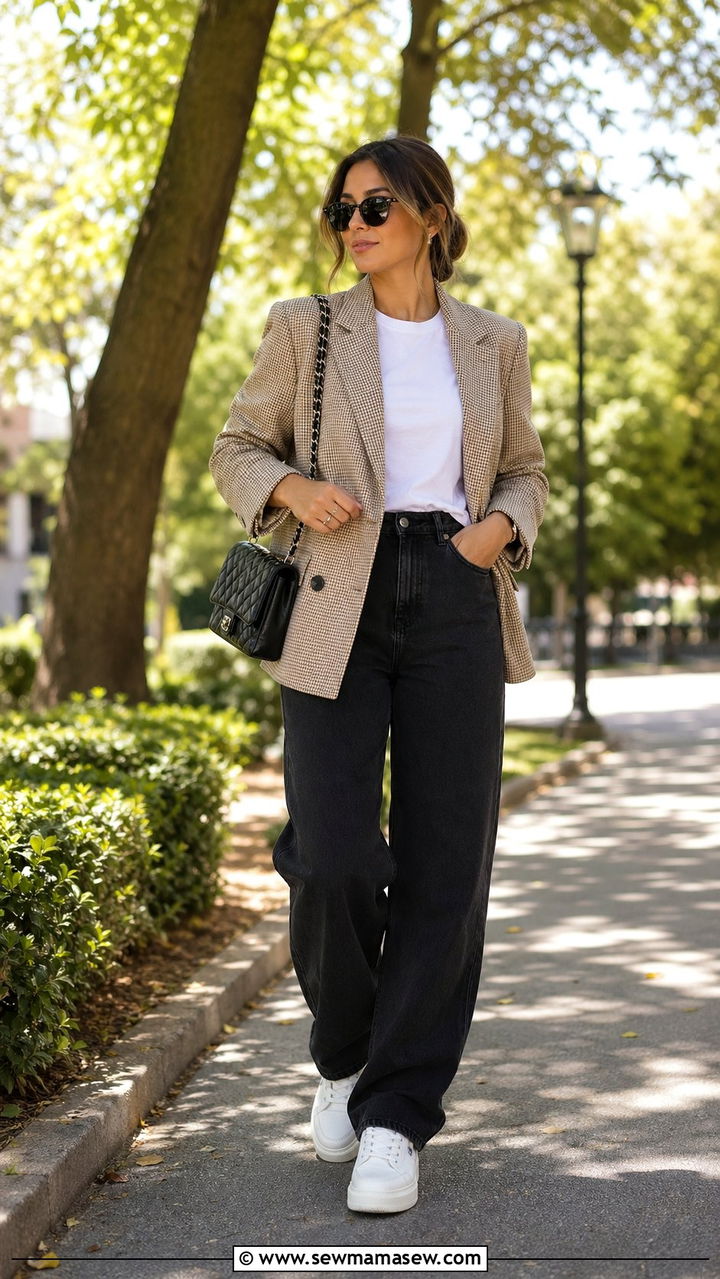 Checked blazer and baggy jeans - 30 Baggy jeans outfit ideas with a blazer