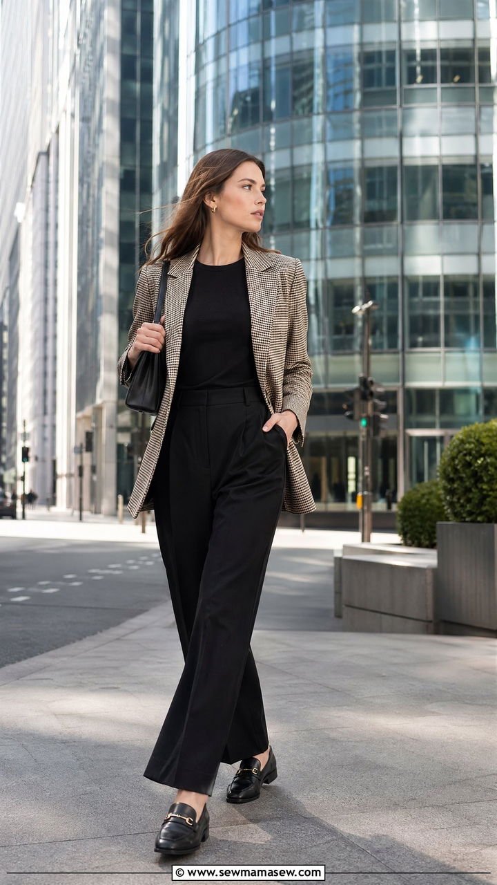 Checkered Blazer With Black Trousers And A Simple Top - 35 Spring London outfit ideas