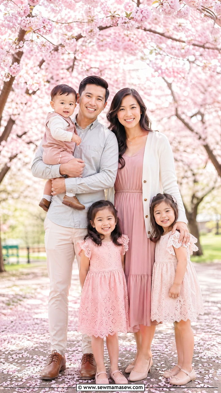 Cherry Blossom Pink Outfits for Family Photos - 35 spring family photo outfit ideas