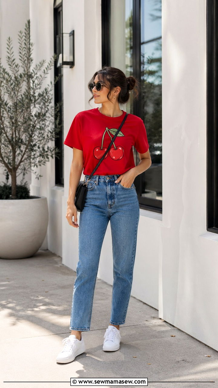 Cherry Red Graphic Tee Outfit - 40 All cherry red outfit ideas