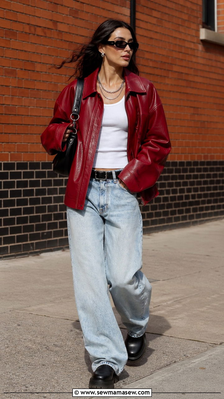 Cherry Red Leather Jacket Outfit - 40 All cherry red outfit ideas