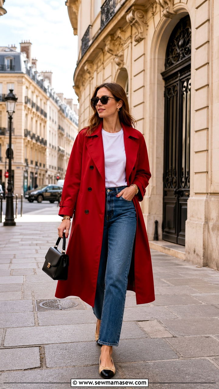 Cherry Red Trench Coat Outfit - 40 All cherry red outfit ideas