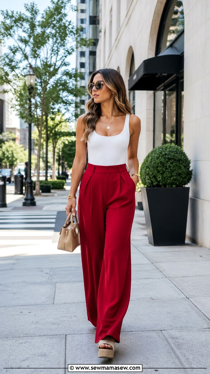 Cherry Red Wide Leg Pants Outfit - 40 All cherry red outfit ideas