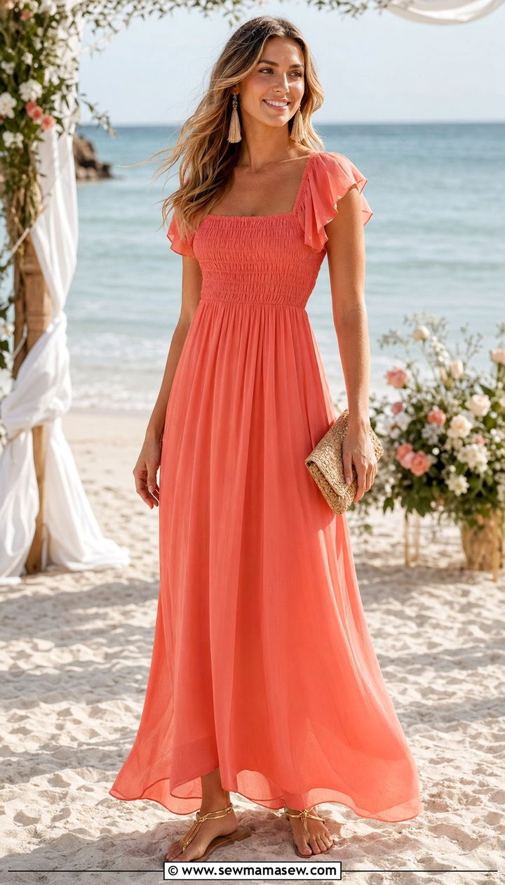 Chiffon A Line Maxi Dress Wedding Guest Outfit - 30 Wedding guest outfits for pear shape
