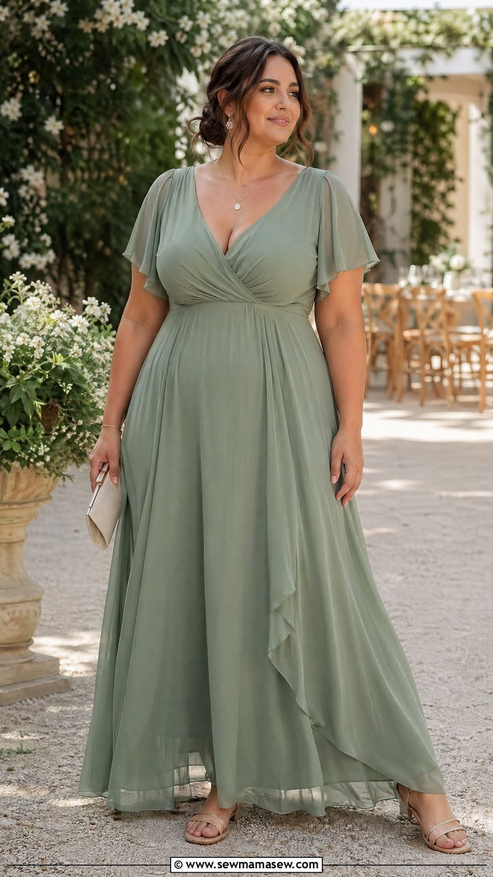 Chiffon A line maxi dress outfit - 35 Curvy girl wedding guest outfits