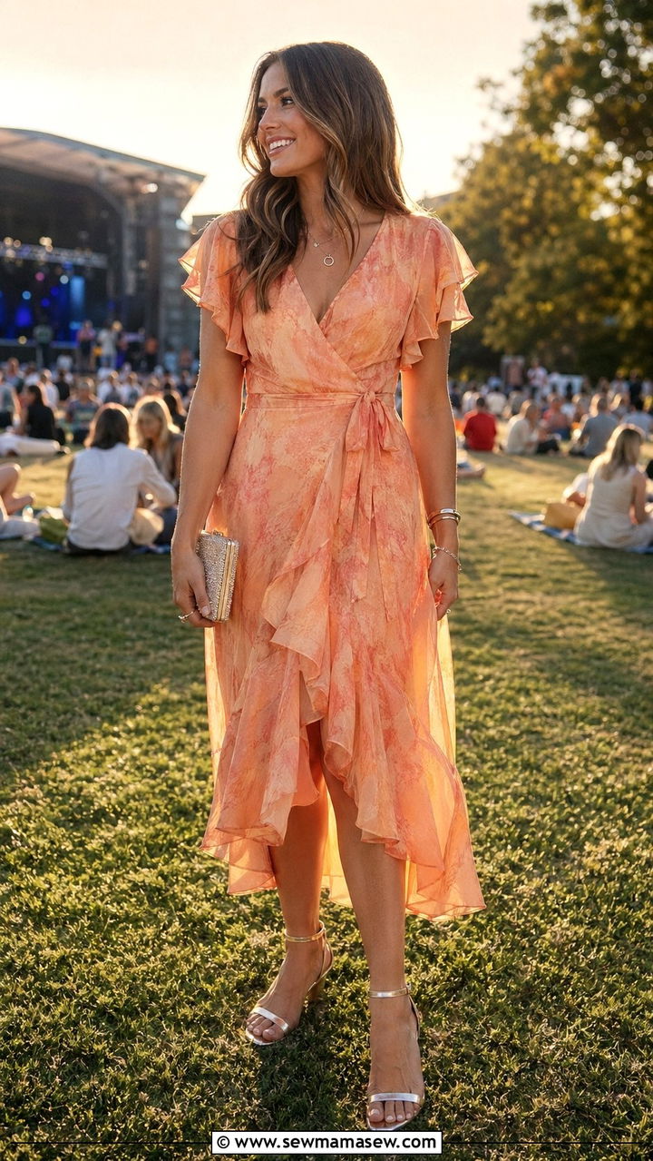 Chiffon Flutter Sleeve Dress With Ankle Strap Heels - 35 Romantic summer outfits