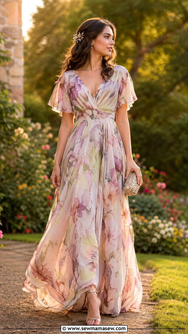 Chiffon Maxi Dress With Heeled Sandals - 35 Graduation dress ideas