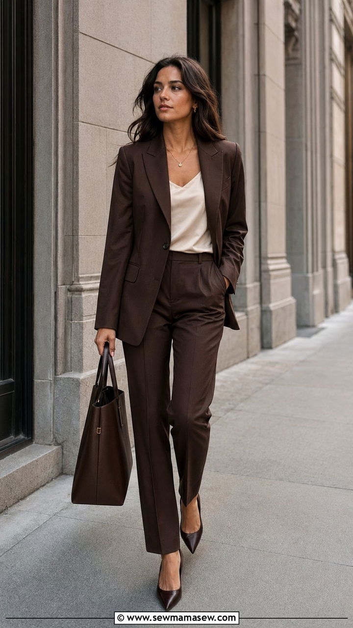 Chocolate Brown Monochrome Tailored Suit - 35 Quiet luxury work outfits