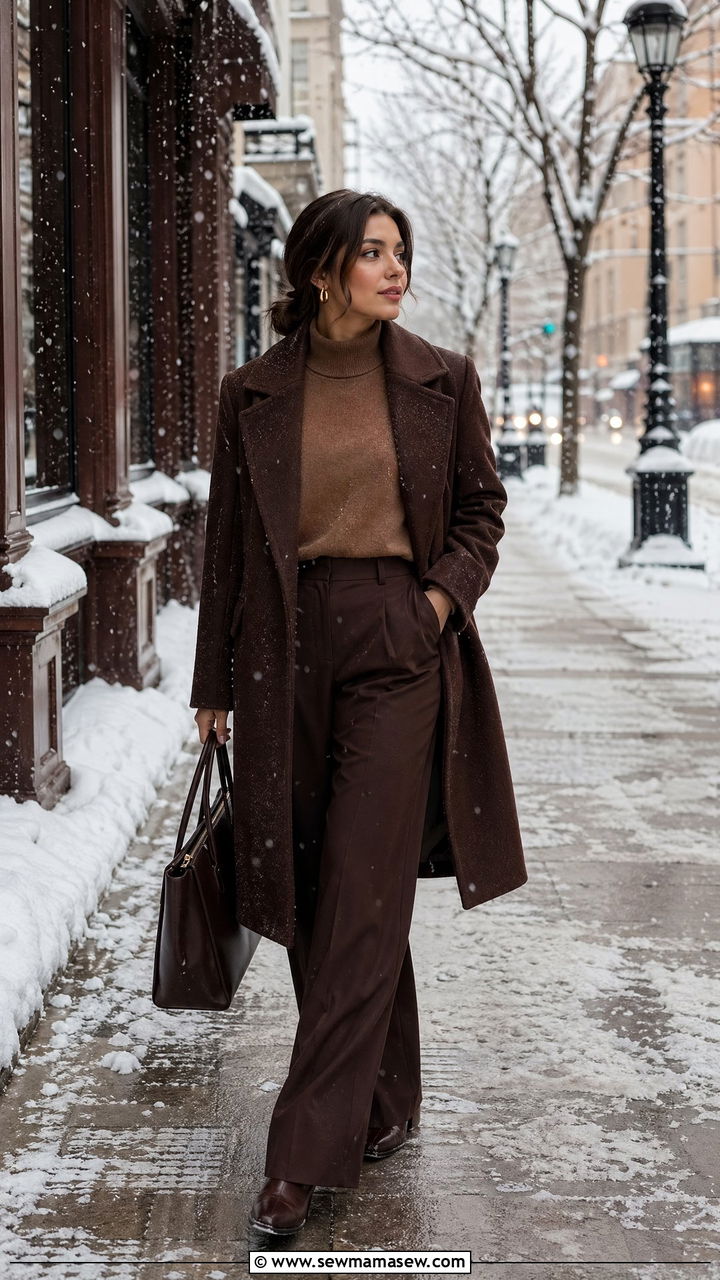 Chocolate Brown Monochrome Winter Layering - 35 Clean girl outfits 2026