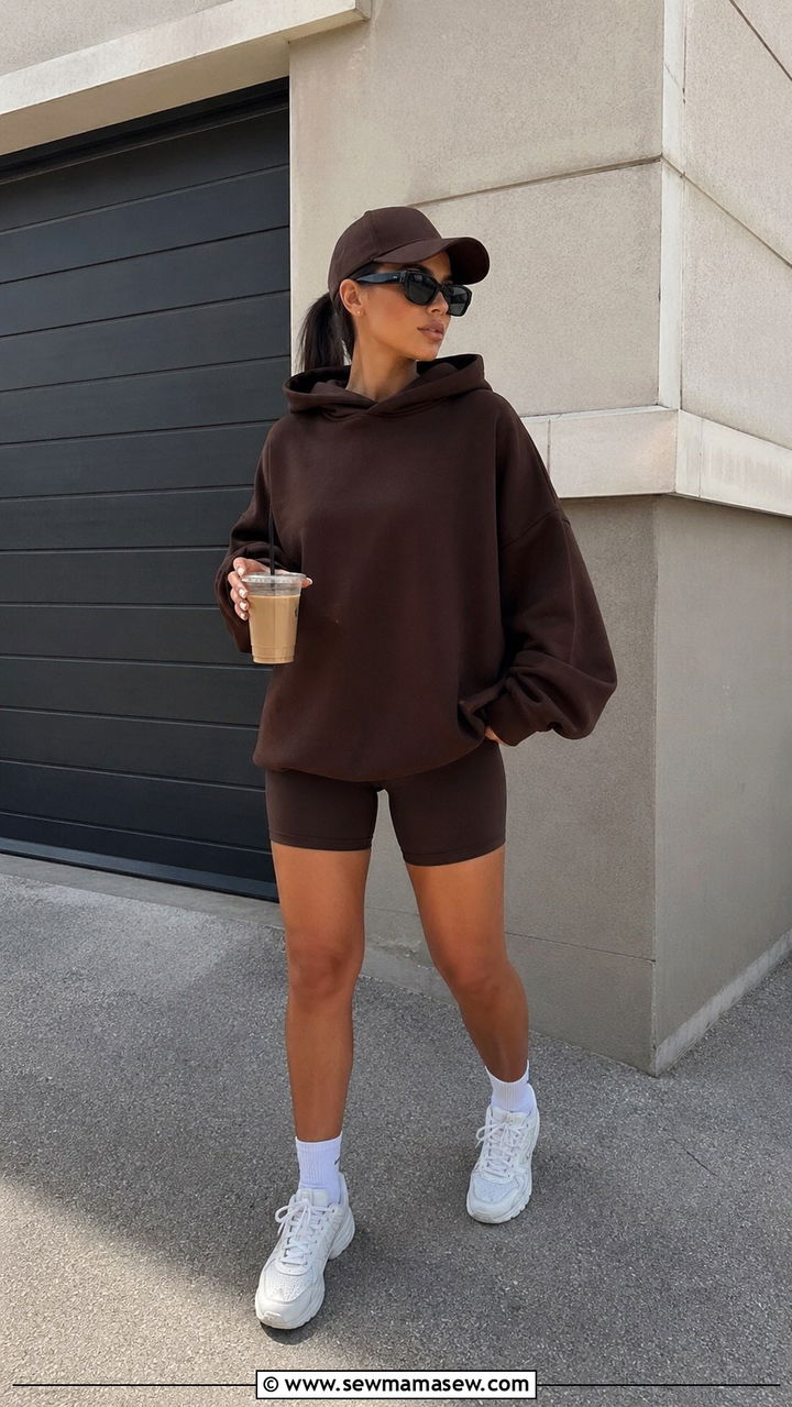 Chocolate Brown Oversized Hoodie with Biker Shorts - 40 All chocolate brown outfit ideas