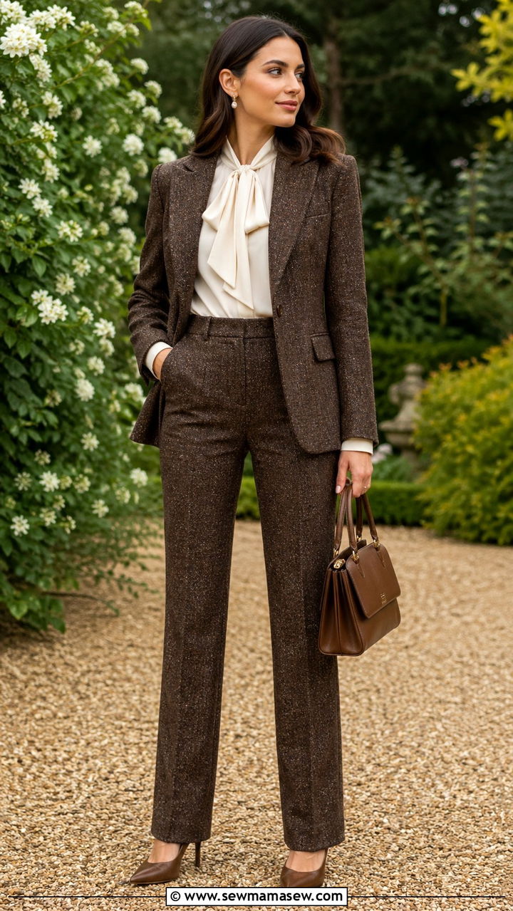 Chocolate Brown Tweed Jacket with Matching Trousers - 40 All chocolate brown outfit ideas
