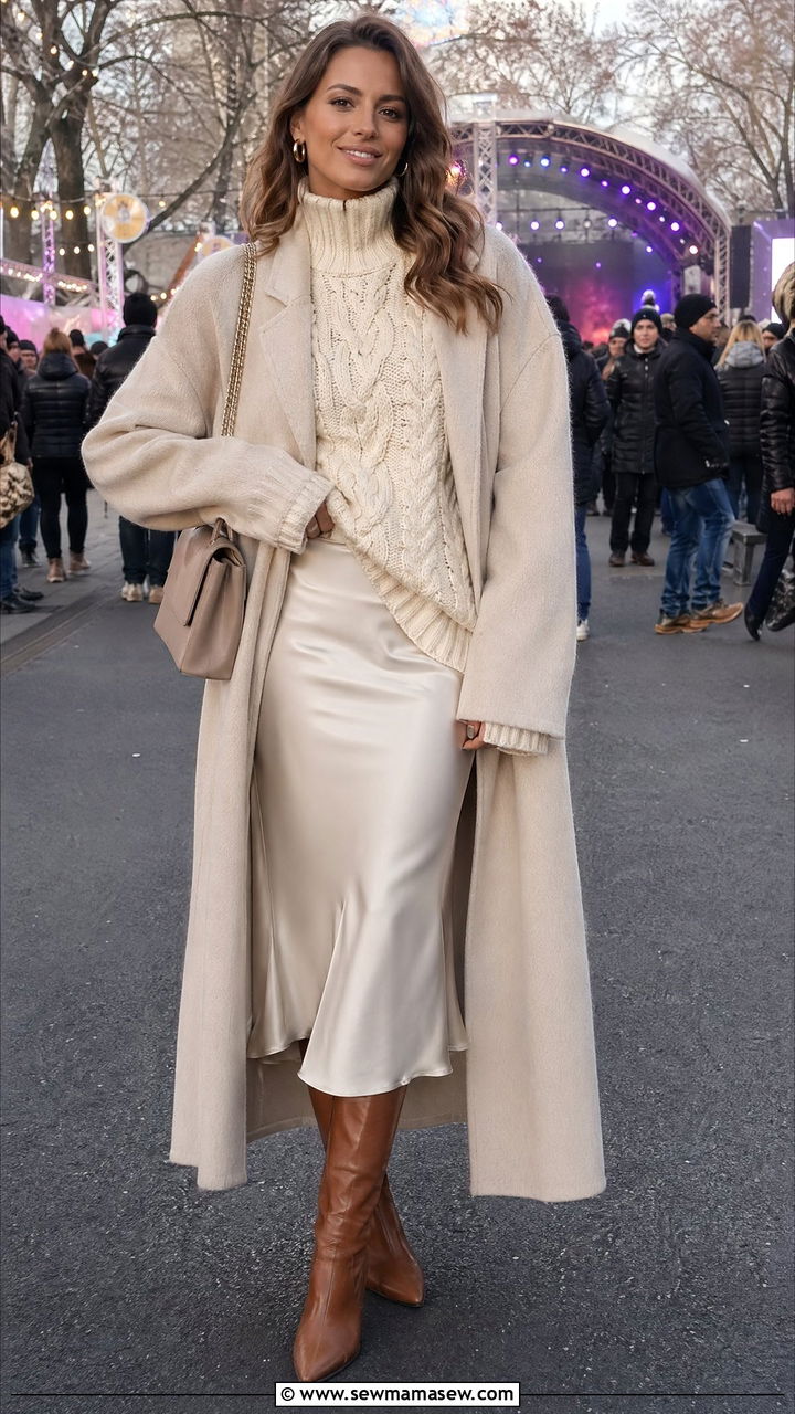 Chunky Knit Sweater And Midi Skirt Outfit - 35 Concert outfits for women